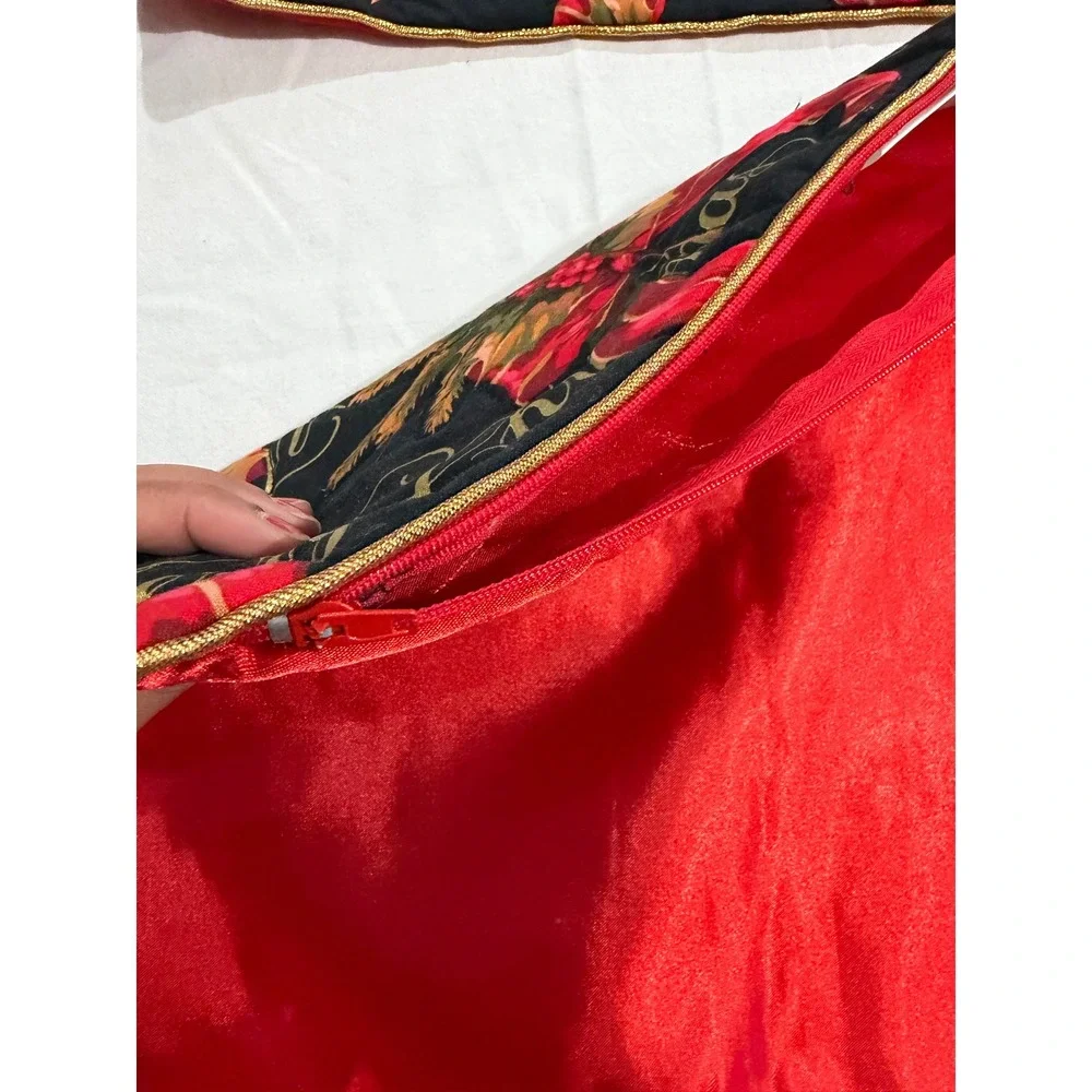 Biencarlo Merry Christmas Pillow Covers Set of 2 Black Red Gold Holly 16x16‎